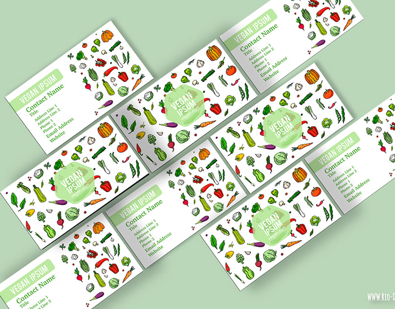 Collection of cartoon business cards with vegetables