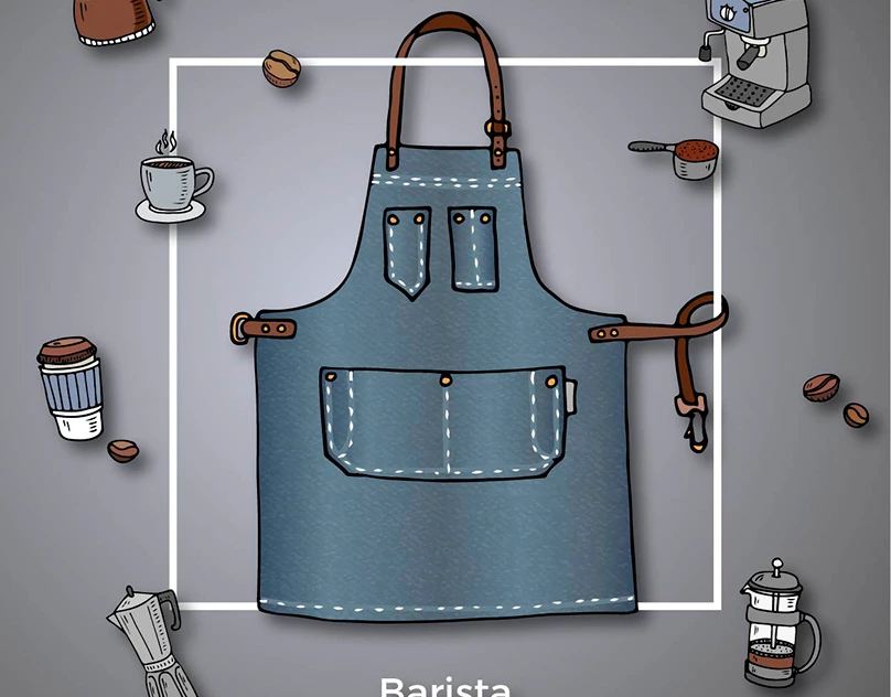 Collection of cute cartoon hand drawn denim aprons