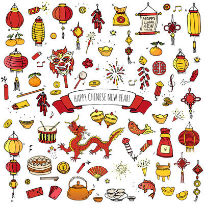 Chinese New Year Icon Set 1 (Black & White)